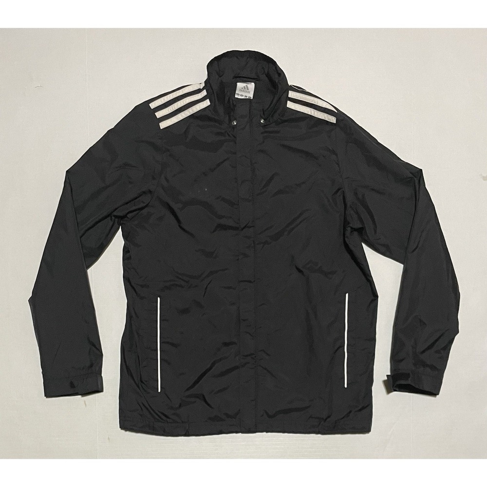 Adidas Women's Large Windbreaker Shell Jacket Black Mesh Lined Vented Full Zip